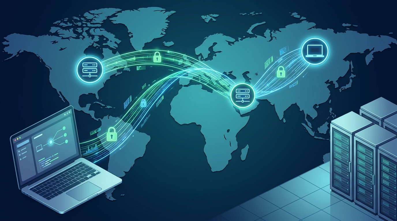 Laptop connected to a remote Ubuntu server through an encrypted Tailscale WireGuard mesh network