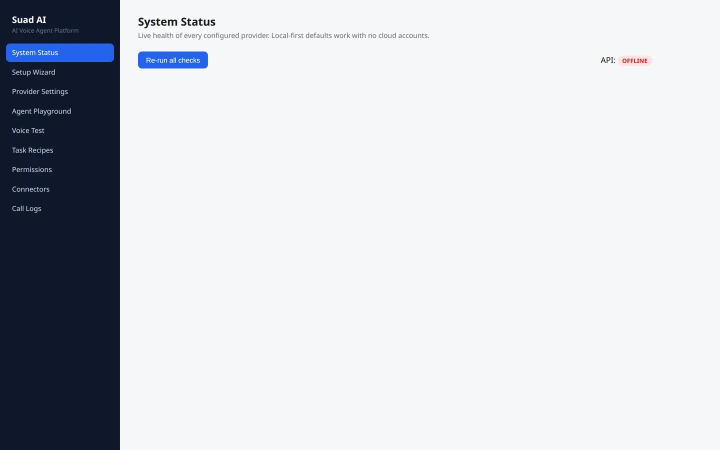 Suad AI admin: system status checks